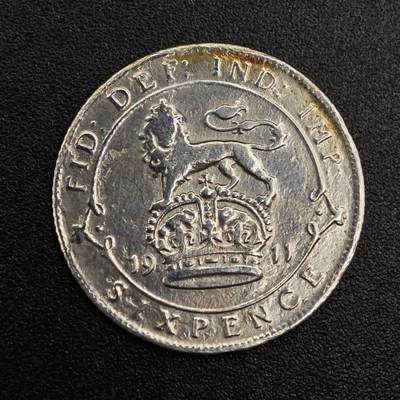 【淘币小摊】实时拍第七百九十六拍   小银币场   满百包邮可预留二周 每周一统一发货   - 英国1911年乔治五世6便士银币