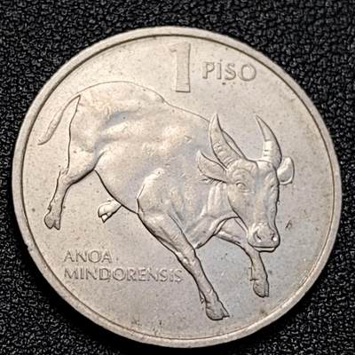 泉币菌-第129场-精品福利场（本场拍品多，请提前出价） -  大版公牛 菲律宾1比索硬币 直径29MM 