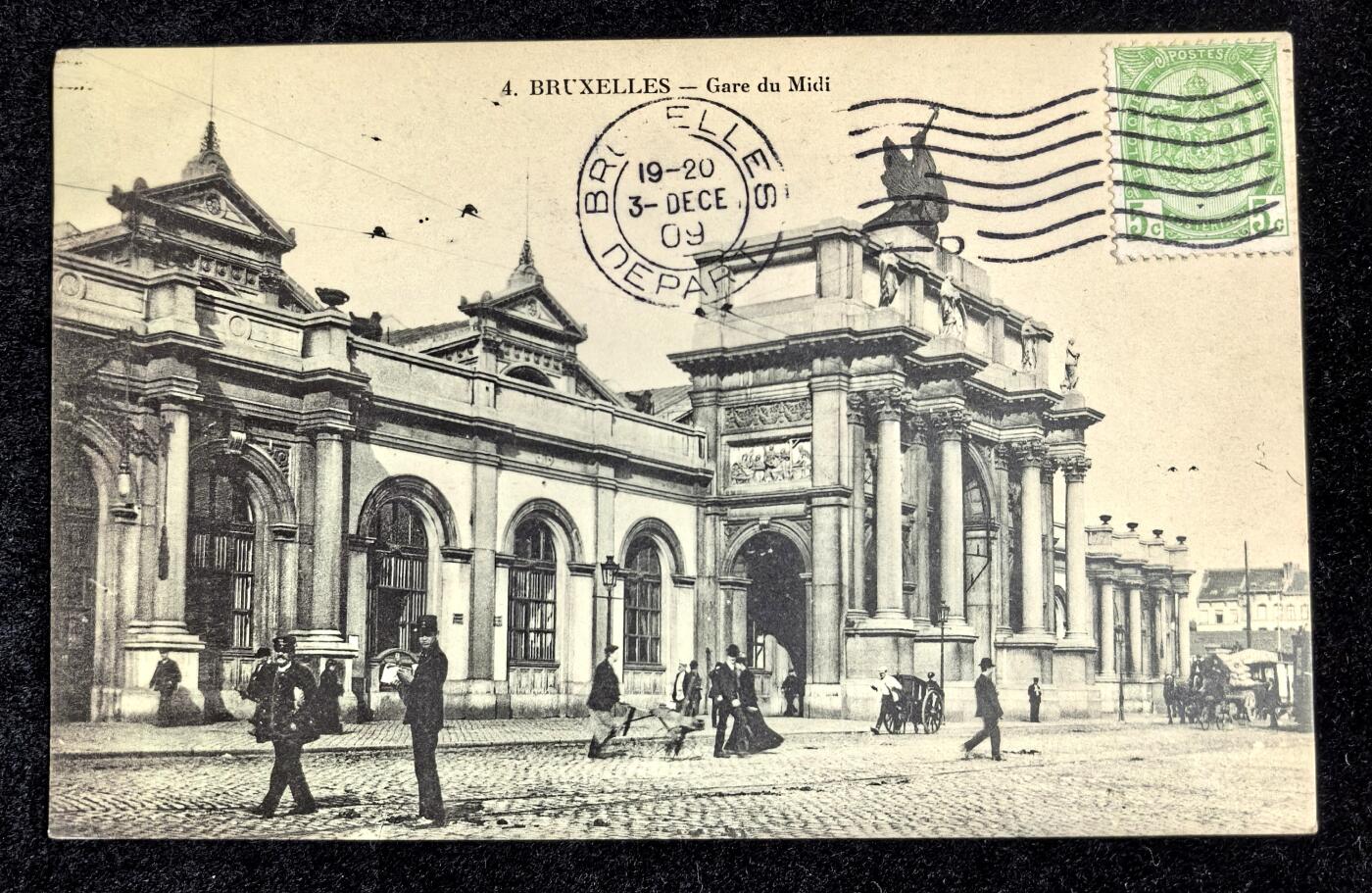 比利时 1909年 布鲁塞尔南站 老明信片一张