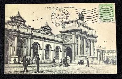 比利时 1909年 布鲁塞尔南站 老明信片一张 - 比利时 1909年 布鲁塞尔南站 老明信片一张