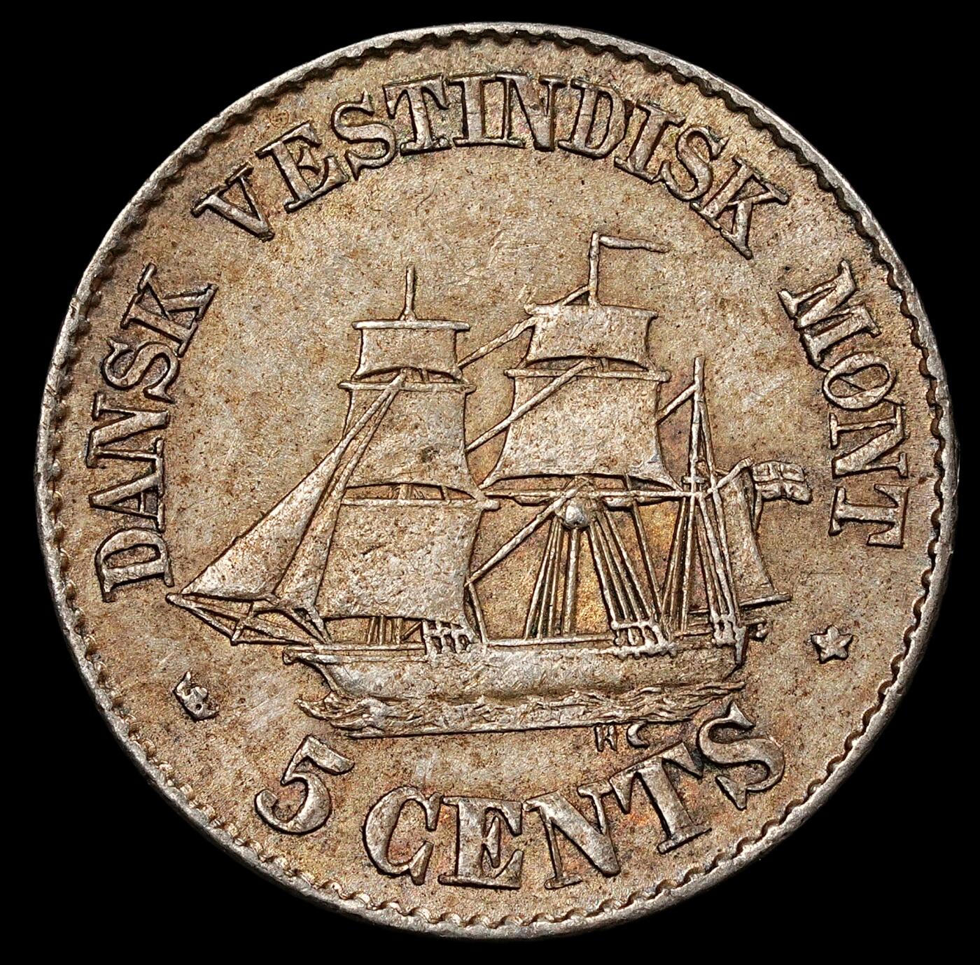 修遠堂世界钱币第九十三期 1859年丹属西印度5分银币 带底光