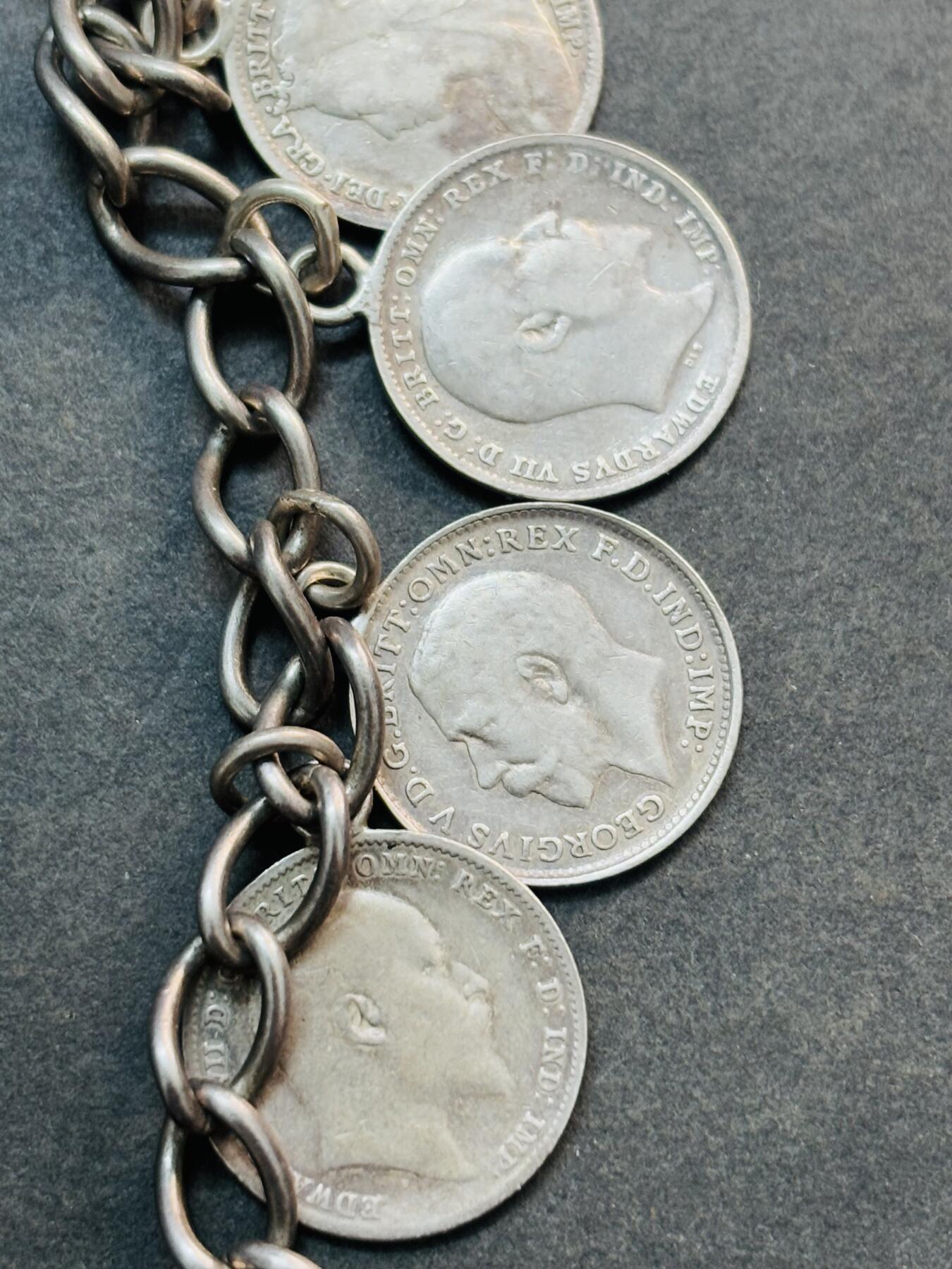 文馨钱币收藏第 281 场，【 长期接收代拍品】银元，银币，套币，纸币专场（本场截拍后休息三天，19 号发货） 少见英国银币手链，威廉四世，维多利亚，爱德华七世，乔治五世，均为 925 高银，链子也是银的，共计 23 克