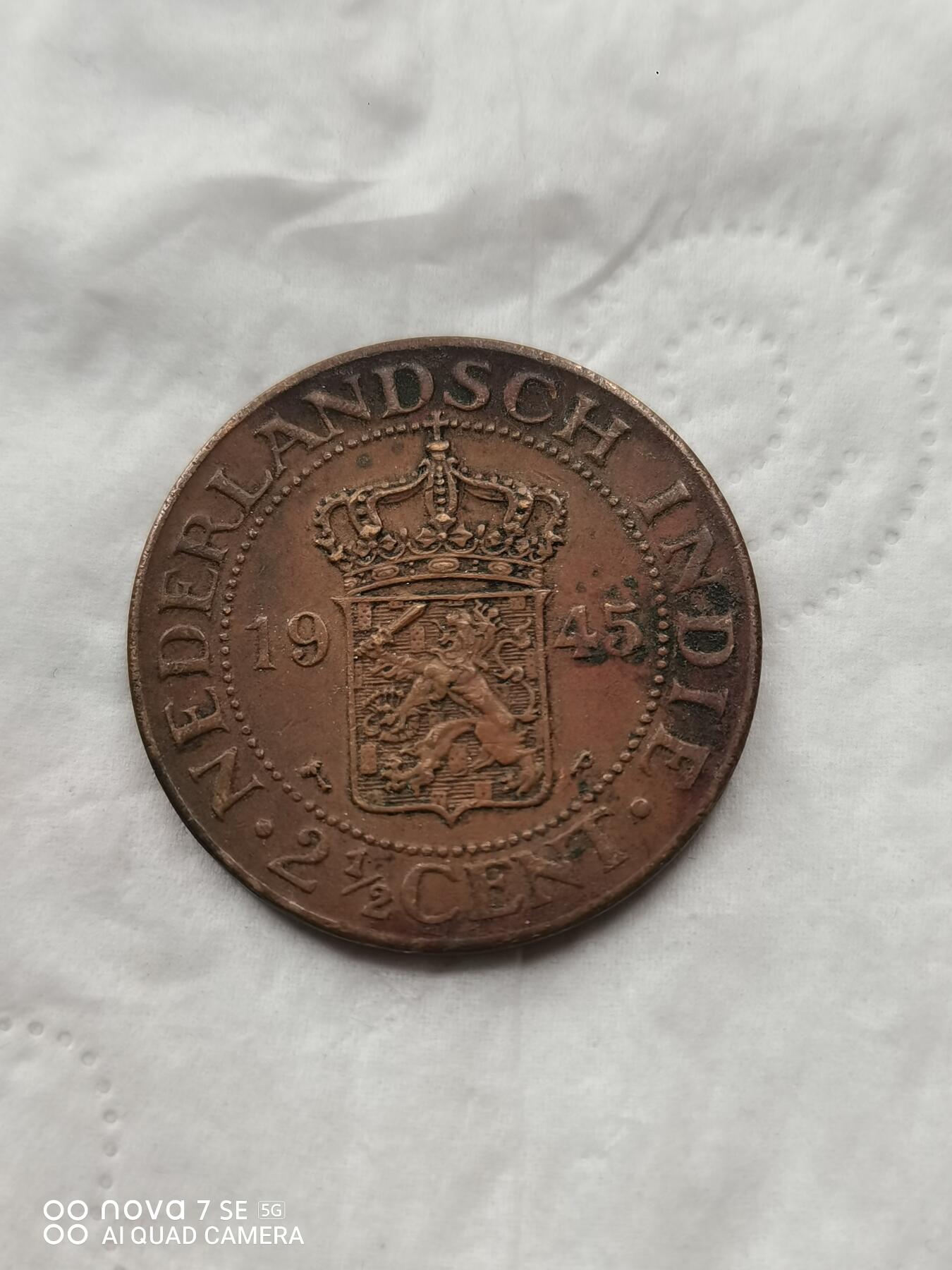 外币 45年荷属印度2.5分大铜币