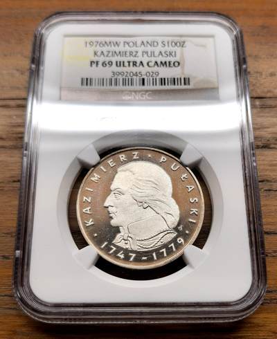 泉海漫舟·凡希社世界钱币微拍第三百十四期 - 1976波兰贵族、美国骑兵之父卡西米尔·普拉斯基100Z纪念银币NGC-PF69UC