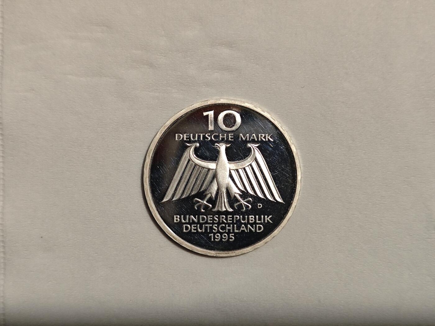 德国 银币 纪念币 10马克 伦琴 X射线发现100周年 1995年