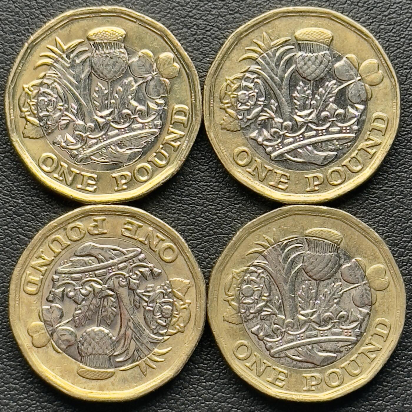 ＜小葵钱铺＞第65期·散币·银币场·满200包邮，不寄存·17号发货 英国2016、2017年皇冠1镑双色纪念币4枚