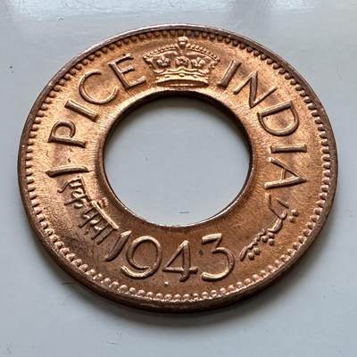 🌹外币初藏🌹🐯2025年第128场  每周二四六晚8️⃣点 接代拍 - 印度1943年1派沙 原光品b