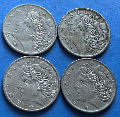 外国优质老铜币银币，周六九点倒数截拍，满百包邮，可寄存半年，喜欢朋友微信扫描二维码可直接参拍 - 巴西1970年-1976年1库鲁4枚