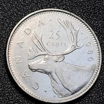 泉币菌-第129场-精品福利场（本场拍品多，请提前出价） - 高币值 加拿大1986年1/4加拿大元 伊丽莎白二世 驯鹿 24mm 