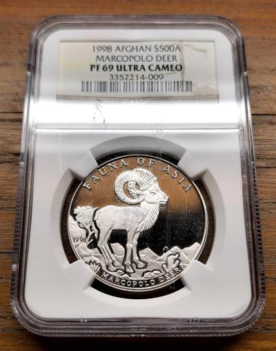泉海漫舟·凡希社世界钱币微拍第三百十四期 - 1998阿富汗帕米尔盘羊500A大银精铸NGC-PF69UC