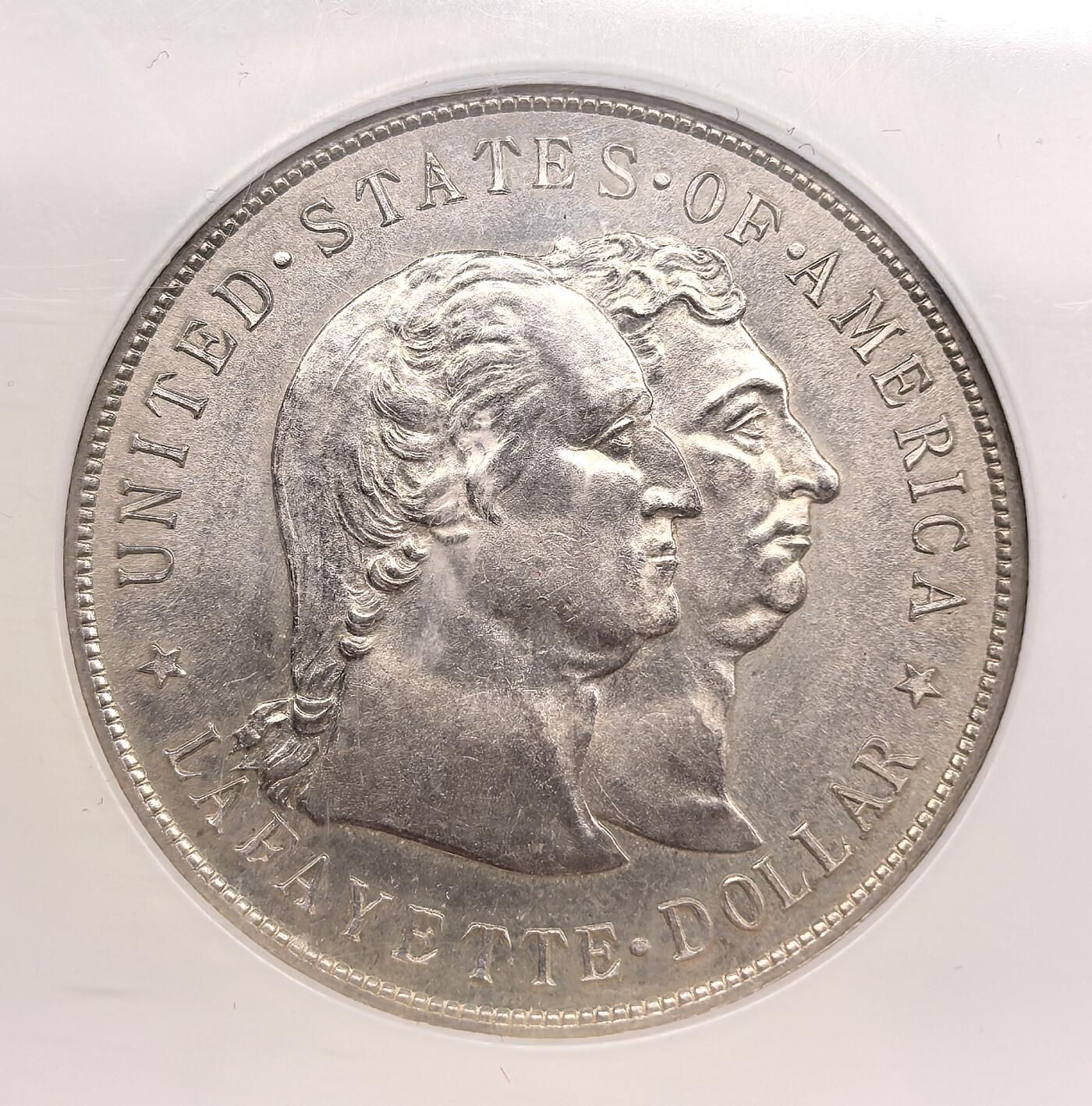 泉海漫舟·凡希社世界钱币微拍第三百十四期 荐！1900美国拉法耶特DOLLAR纪念大银NGC-MS64，美国首枚纪念DOLLAR，浅灰彩粉光，质感一流，光泽温润雅致，兼具艺术与历史价值的二十世纪名誉品种。（附视频）