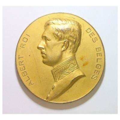 【艺术】比利时艺术大章1910年 阿尔贝一世+女神天使高浮雕精制超大镀金章 60MM - 【艺术】比利时艺术大章1910年 阿尔贝一世+女神天使高浮雕精制超大镀金章 60MM