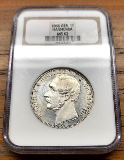 泉海漫舟·凡希社世界钱币微拍第三百十四期 - 1866德国汉诺威狮马泰勒NGC-MS62，N老盒严评。