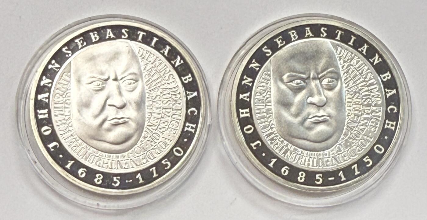 S&S Numismatic世界钱币-拍卖 第115期  德国2000年 约翰·塞巴斯蒂安·巴赫逝世250周年 10马克精制纪念银币15.5克925银/枚， 2枚一起31克