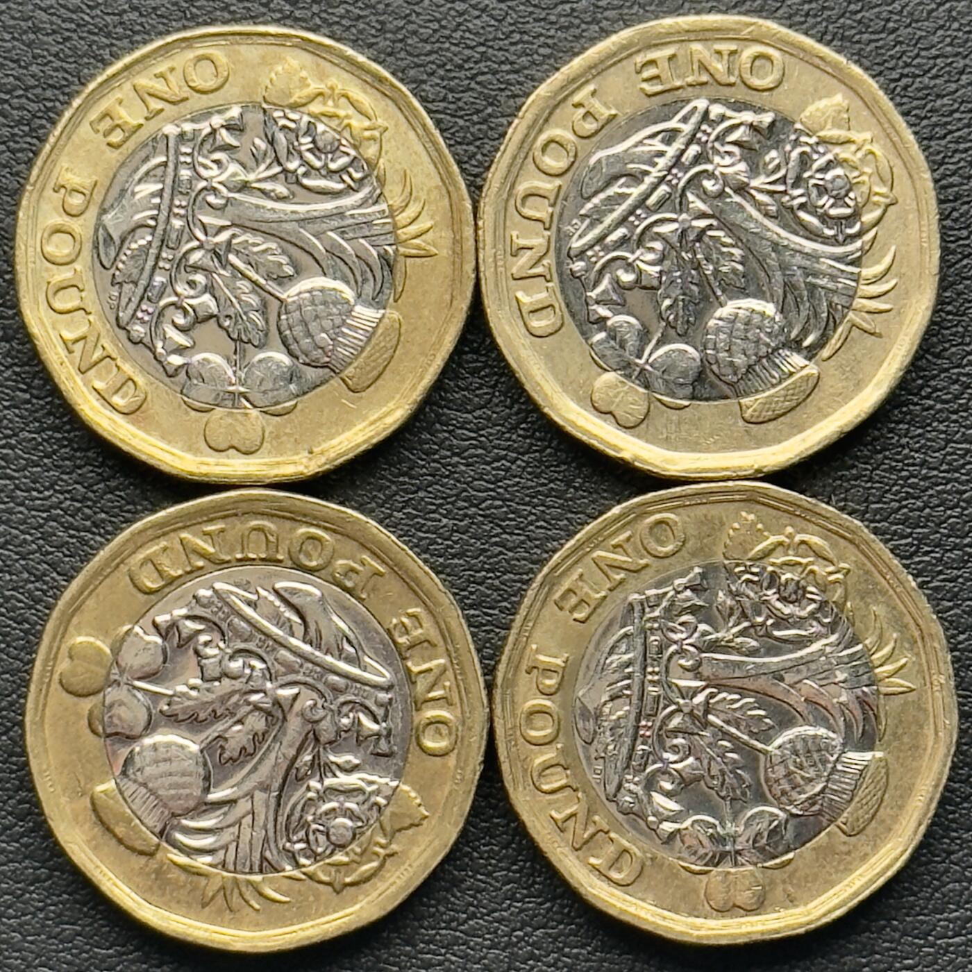 ＜小葵钱铺＞第65期·散币·银币场·满200包邮，不寄存·17号发货 英国2016、2017年皇冠1镑双色纪念币4枚