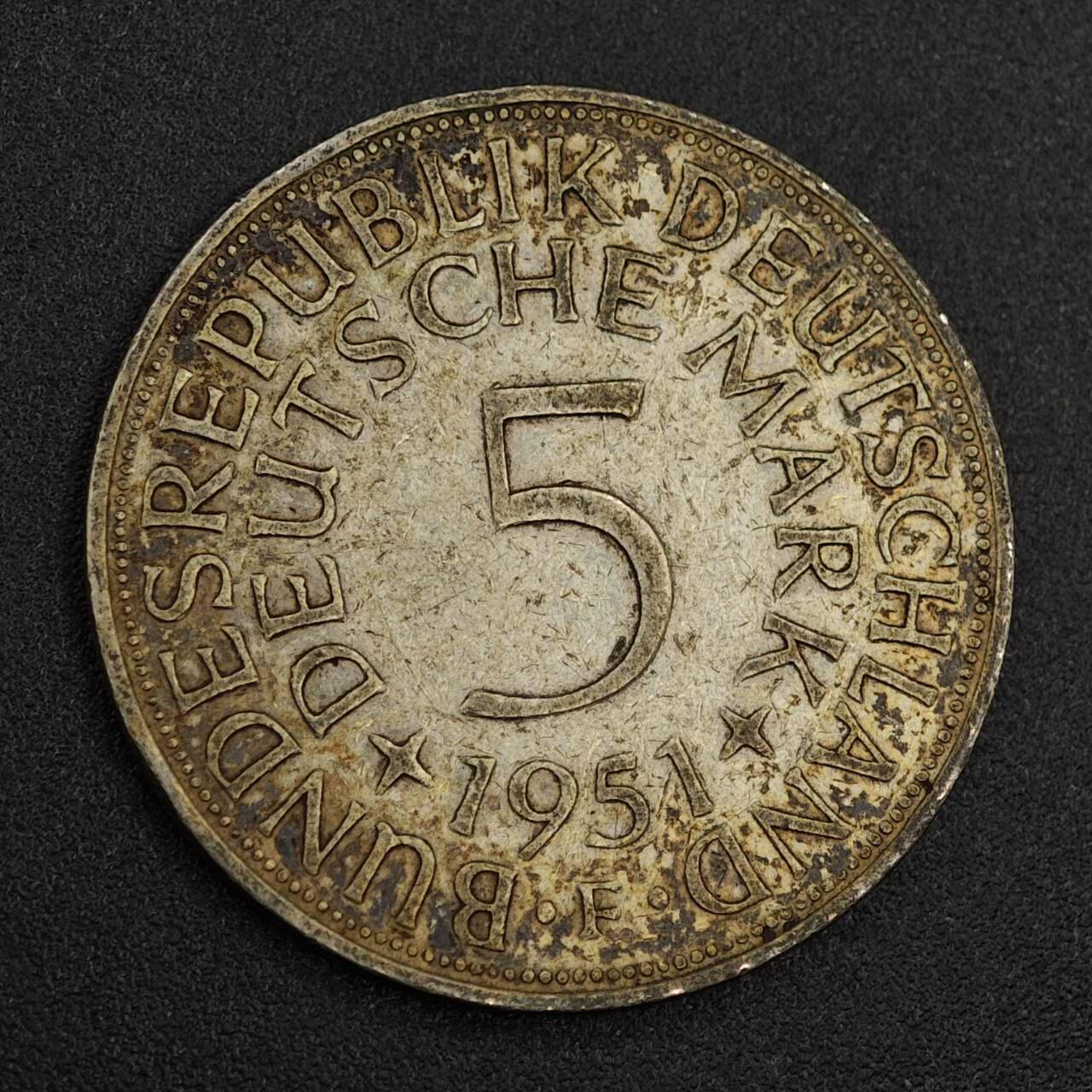 【淘币小摊】实时拍第七百九十六拍   小银币场   满百包邮可预留二周 每周一统一发货   德国1951年5马克银币