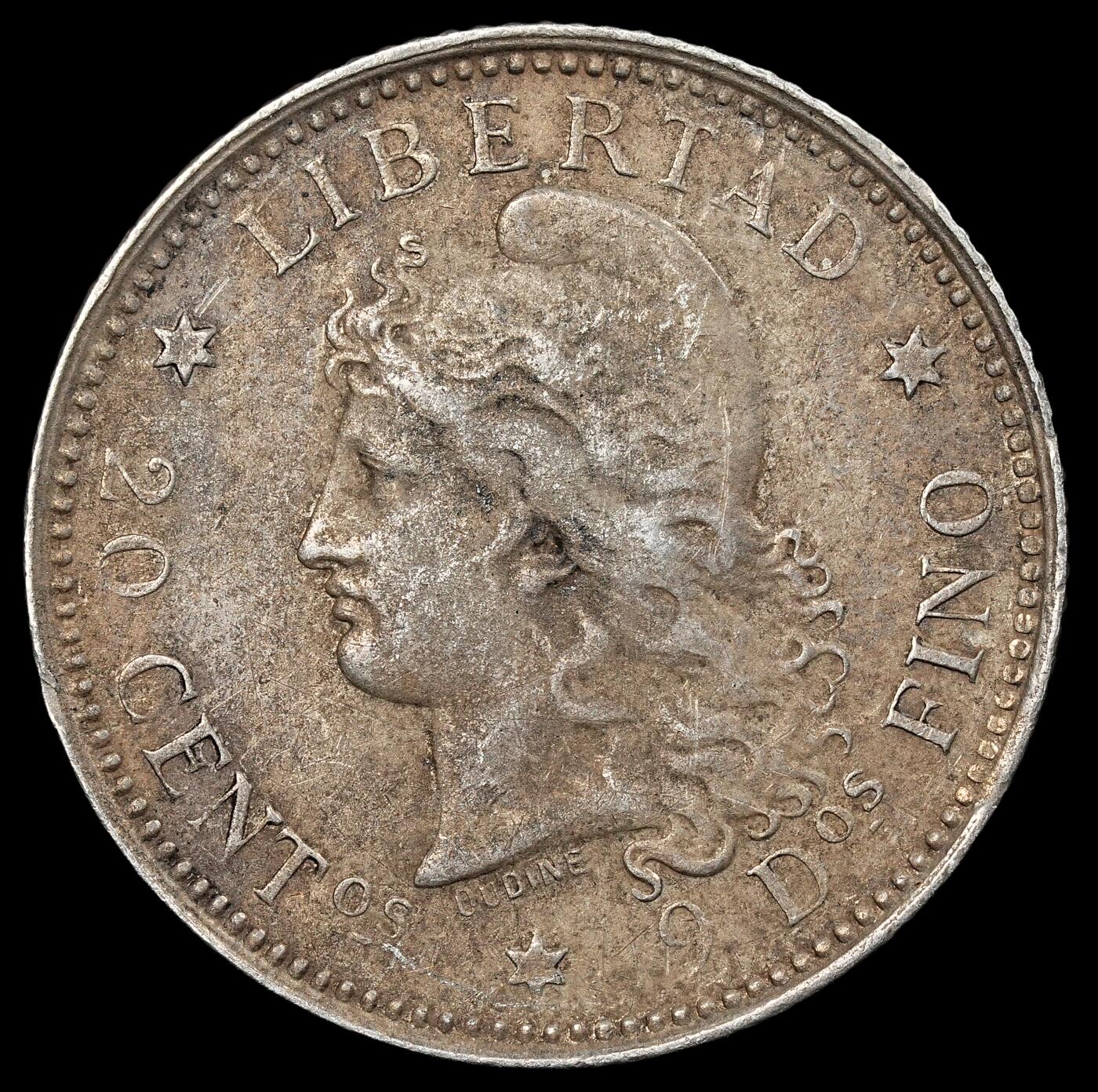 修遠堂世界钱币第九十三期 1882年阿根廷20分银币 5g，含银90%