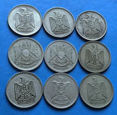 外国优质老铜币银币，周六九点倒数截拍，满百包邮，可寄存半年，喜欢朋友微信扫描二维码可直接参拍 - 埃及1967年-1972年5皮阿斯特共9枚