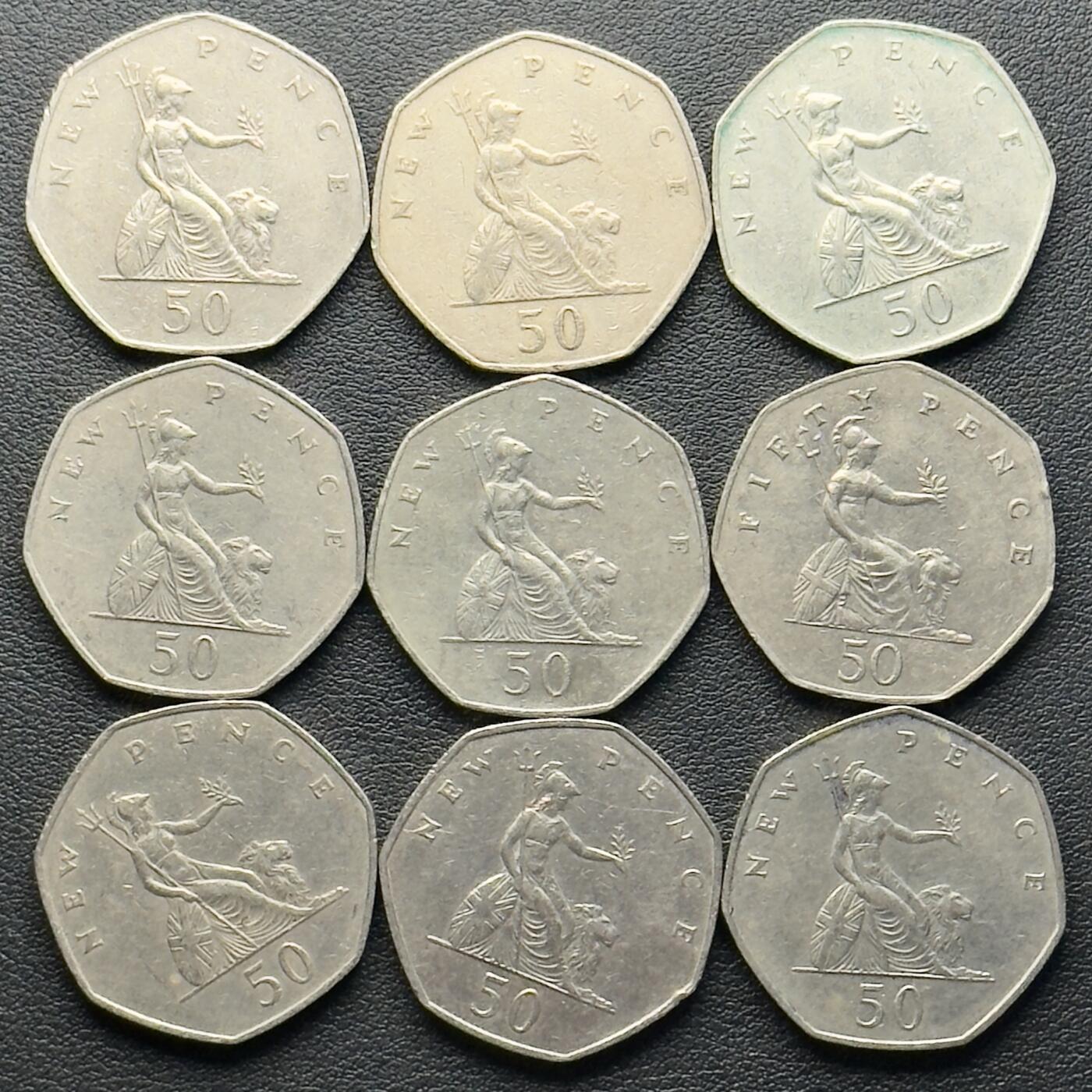 ＜小葵钱铺＞第65期·散币·银币场·满200包邮，不寄存·17号发货 英国散年份不列颠女神大50便士硬币9枚（30mm）