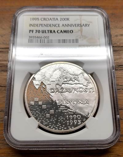 泉海漫舟·凡希社世界钱币微拍第三百十四期 - 1995克罗地亚独立纪念200K大银精铸NGC-PF70UC