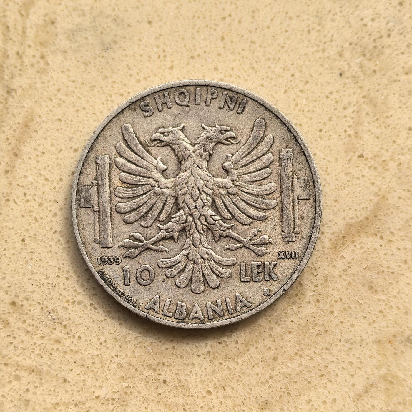 道一币馆币章第一百五十五场 意占阿尔巴尼亚1939年10列克银币