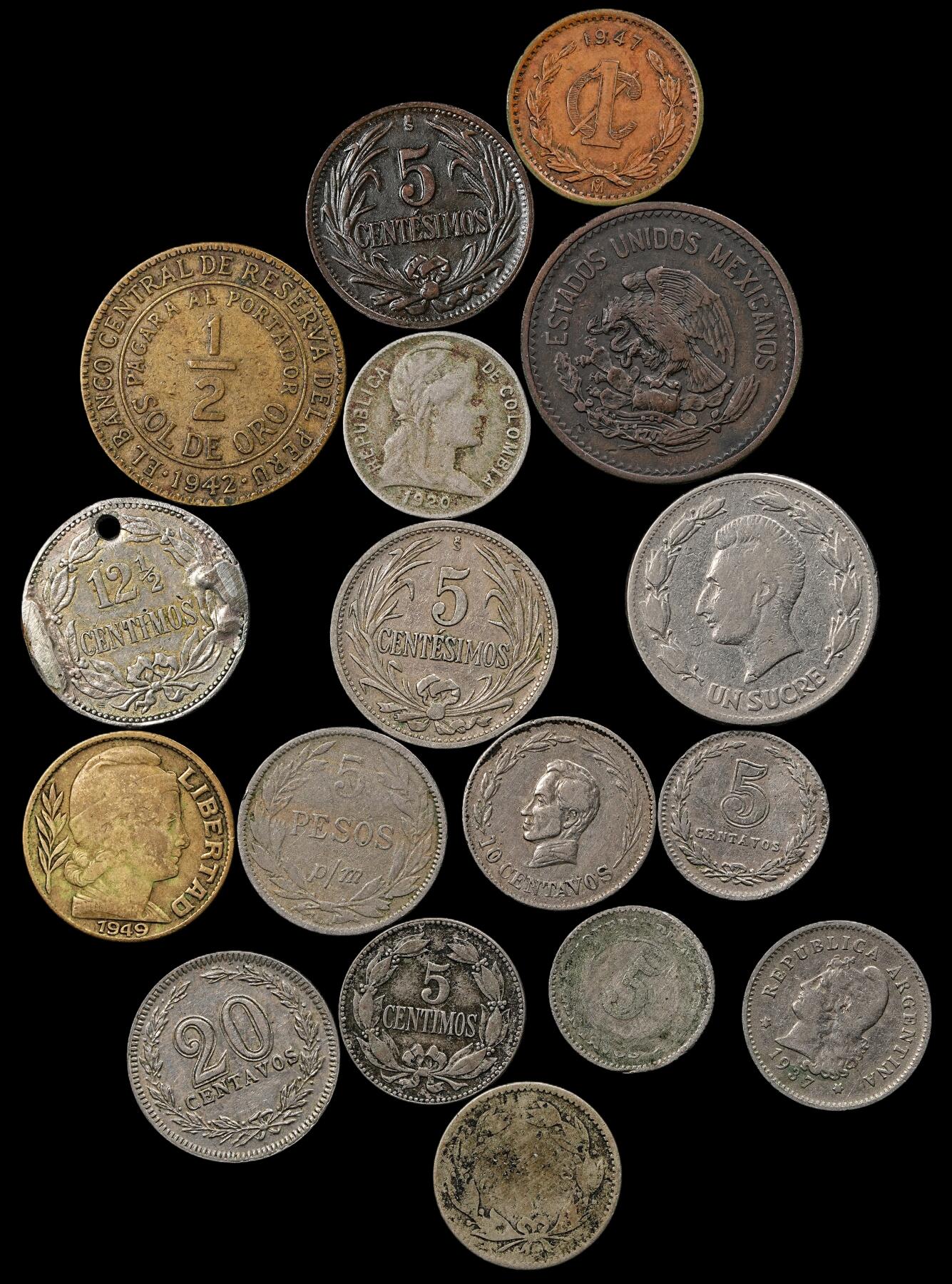 修遠堂世界钱币第九十三期 拉美老币一组 个别品差或打孔