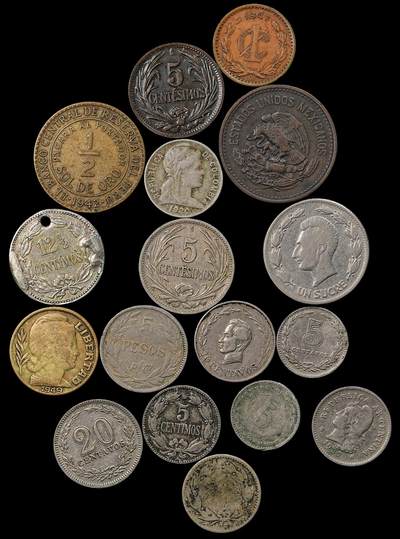 修遠堂世界钱币第九十三期 - 拉美老币一组 个别品差或打孔