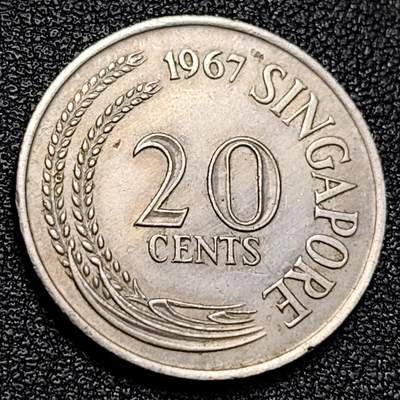 泉币菌-第129场-精品福利场（本场拍品多，请提前出价） - 高币值 1967年 新加坡20分 海洋动物-剑鱼 24mm 