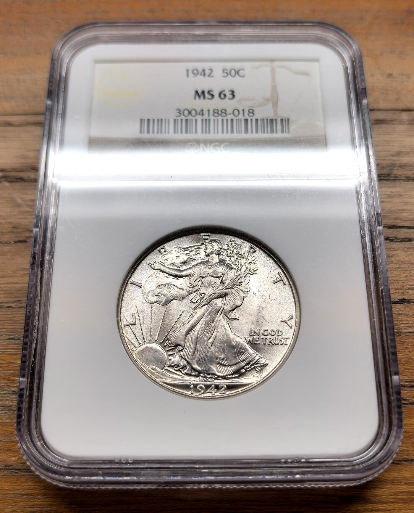 泉海漫舟·凡希社世界钱币微拍第三百十四期 1942美国行走女神50分银币NGC-MS63