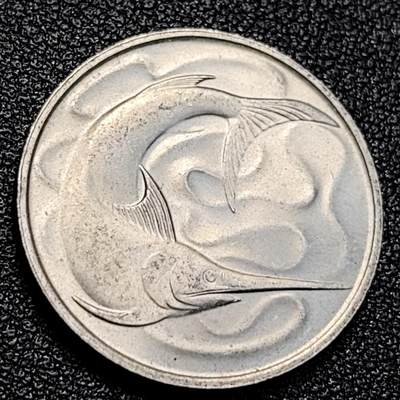 泉币菌-第129场-精品福利场（本场拍品多，请提前出价） - 高币值 1980年 新加坡20分 海洋动物-剑鱼 24mm