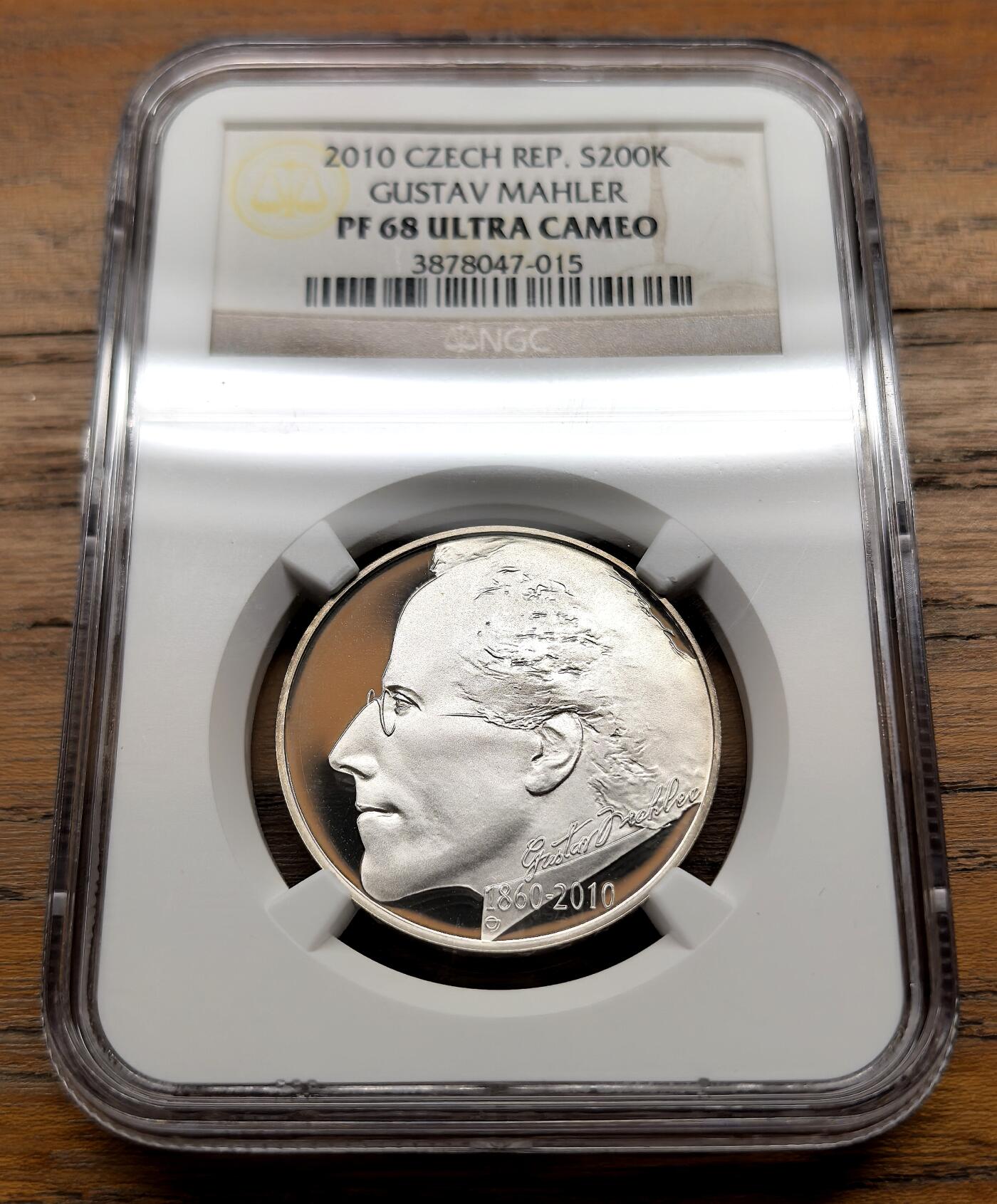 泉海漫舟·凡希社世界钱币微拍第三百十四期 2010捷克共和国古斯塔夫·马勒诞辰150周年纪念200K银币NGC-PF68UC