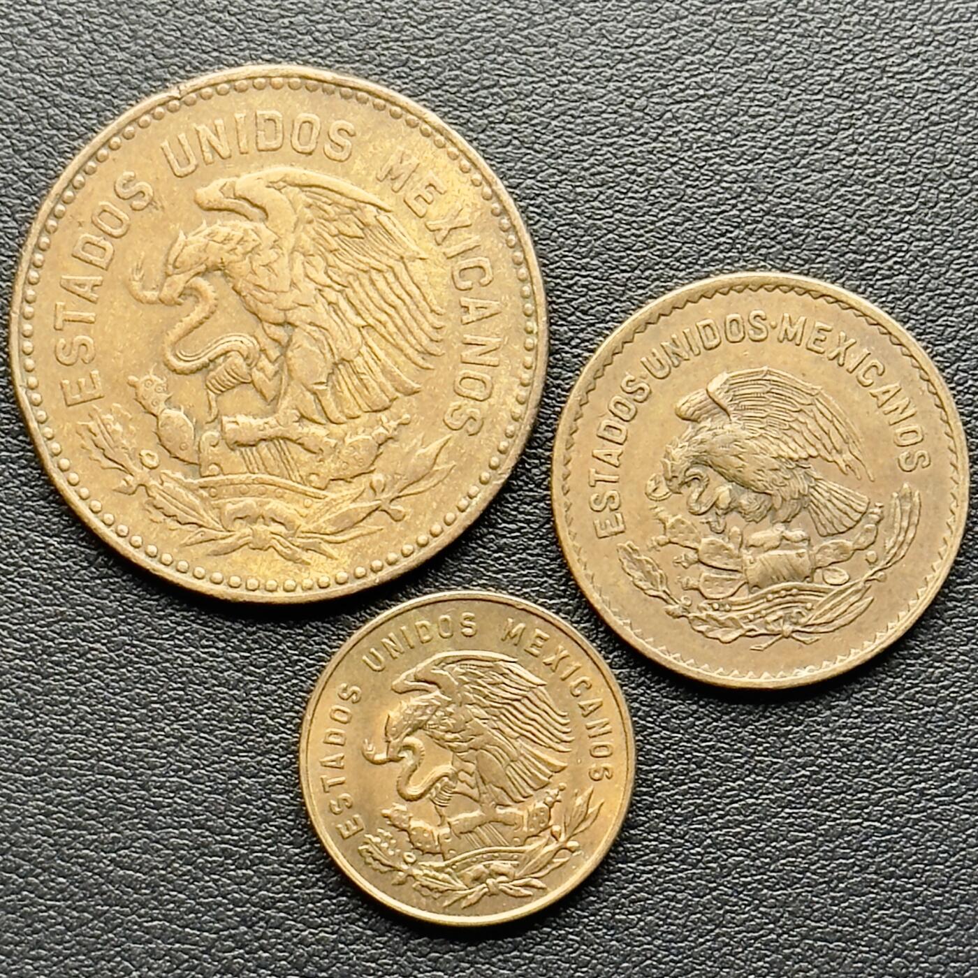 ＜小葵钱铺＞第65期·散币·银币场·满200包邮，不寄存·17号发货 墨西哥1954、1956、1964年铜币3枚