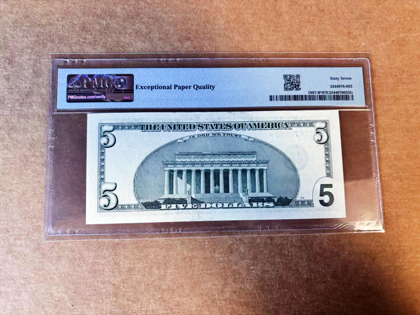 【Blue Auction】世界纸币精拍第751期——18级TOP拍卖/信誉/品质/专业/高效💫 【补号】美国 1999年5美金  PMG67EPQ