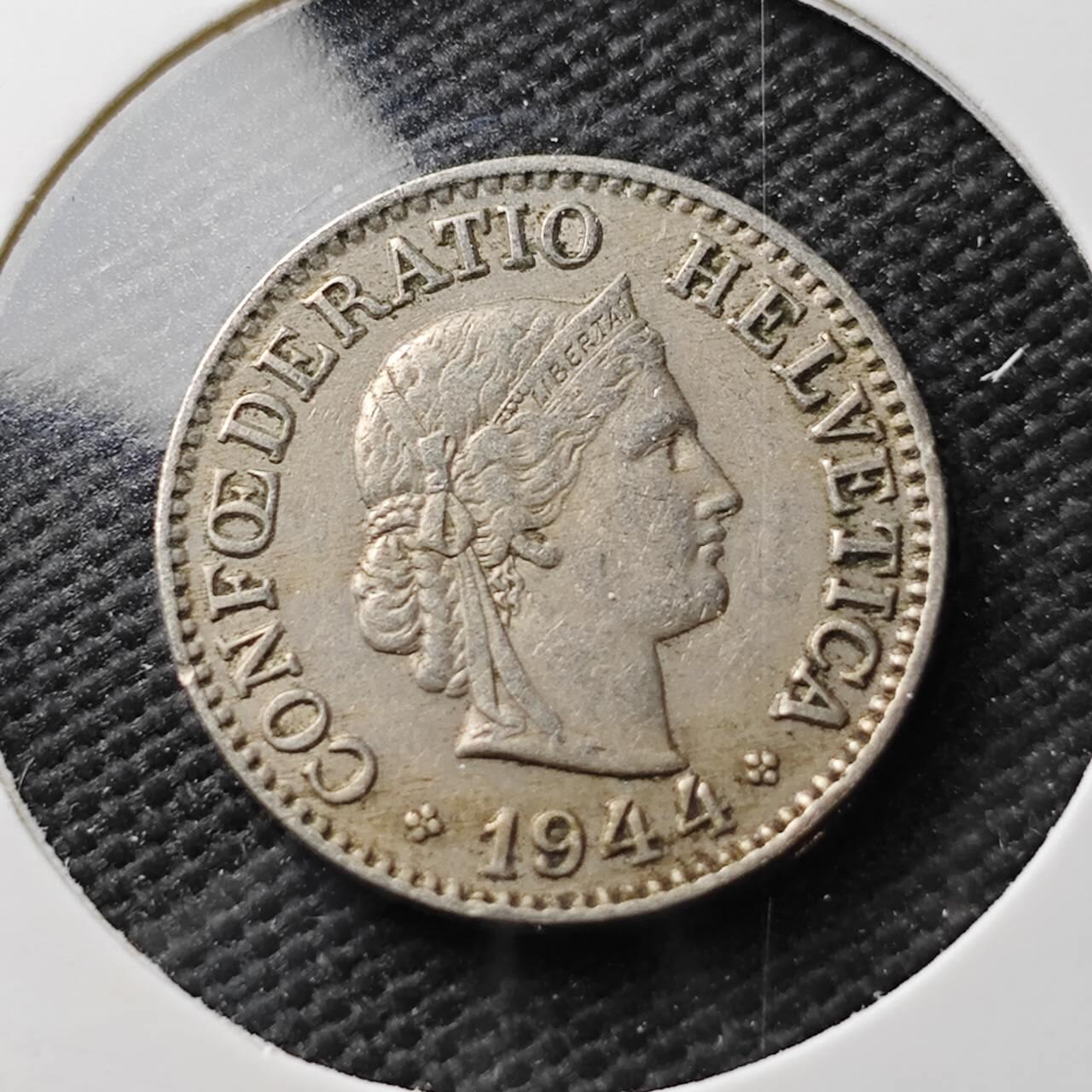 KK钱币收藏小铺  第371场  2月预留时间 周末发货  1944瑞士5分 早年份