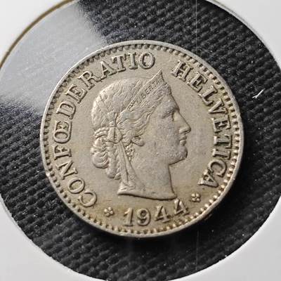 KK钱币收藏小铺  第371场  2月预留时间 周末发货 -  1944瑞士5分 早年份