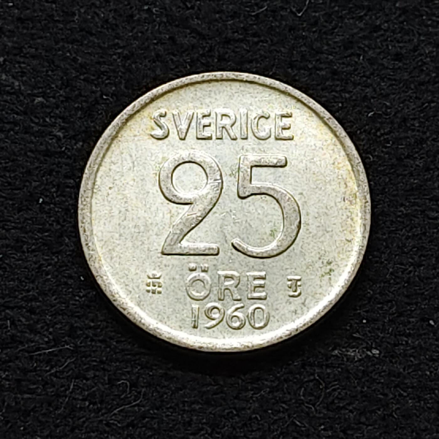 【全场包邮】纯粹捡漏拍478场（免费代拍第15场） 瑞典1960年25欧尔银币