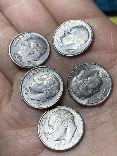 2025年第一百二十九场(总第一百五十五场）外国邮票、散币场(免佣金) - 美国🇺🇸1角5枚：1988年89年90年(罗斯福1角第二版)