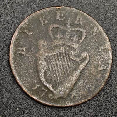 【淘币小摊】限时拍第七百九十七拍  老铜币场  满百包邮可预留两周  周一统一发货  - 爱尔兰1766年乔治三世半便士铜币