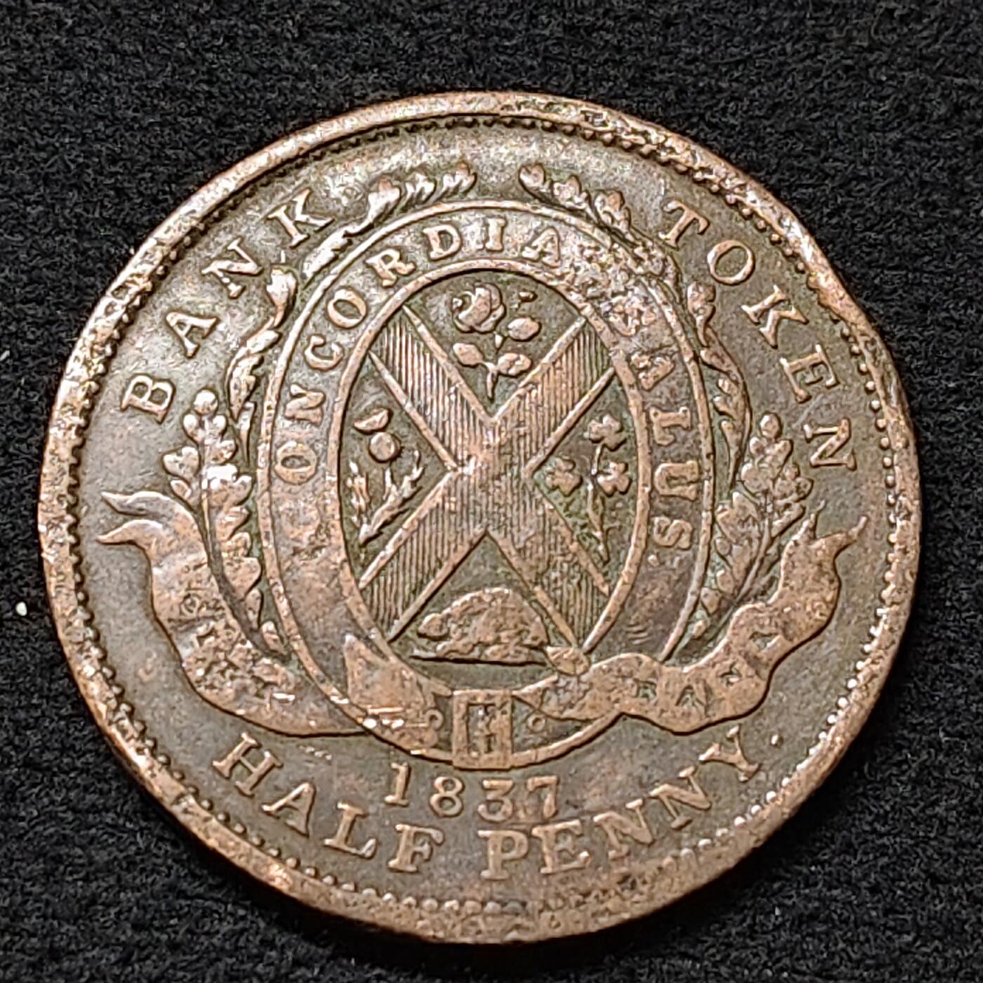 【全场包邮】纯粹捡漏拍478场（免费代拍第15场） 【代币】加拿大1837年1/2便士银行代币