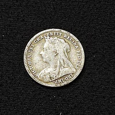 【全场包邮】纯粹捡漏拍478场（免费代拍第15场） - 英国1900年披纱维多利亚女王3便士银币