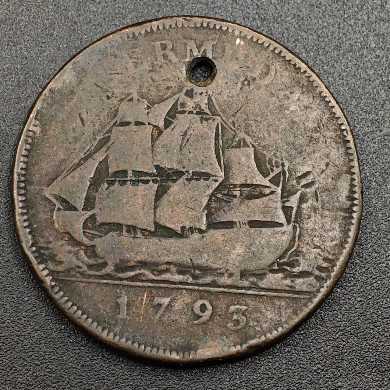 【淘币小摊】限时拍第七百九十七拍  老铜币场  满百包邮可预留两周  周一统一发货  百慕大1793年乔治三世一便士铜币
