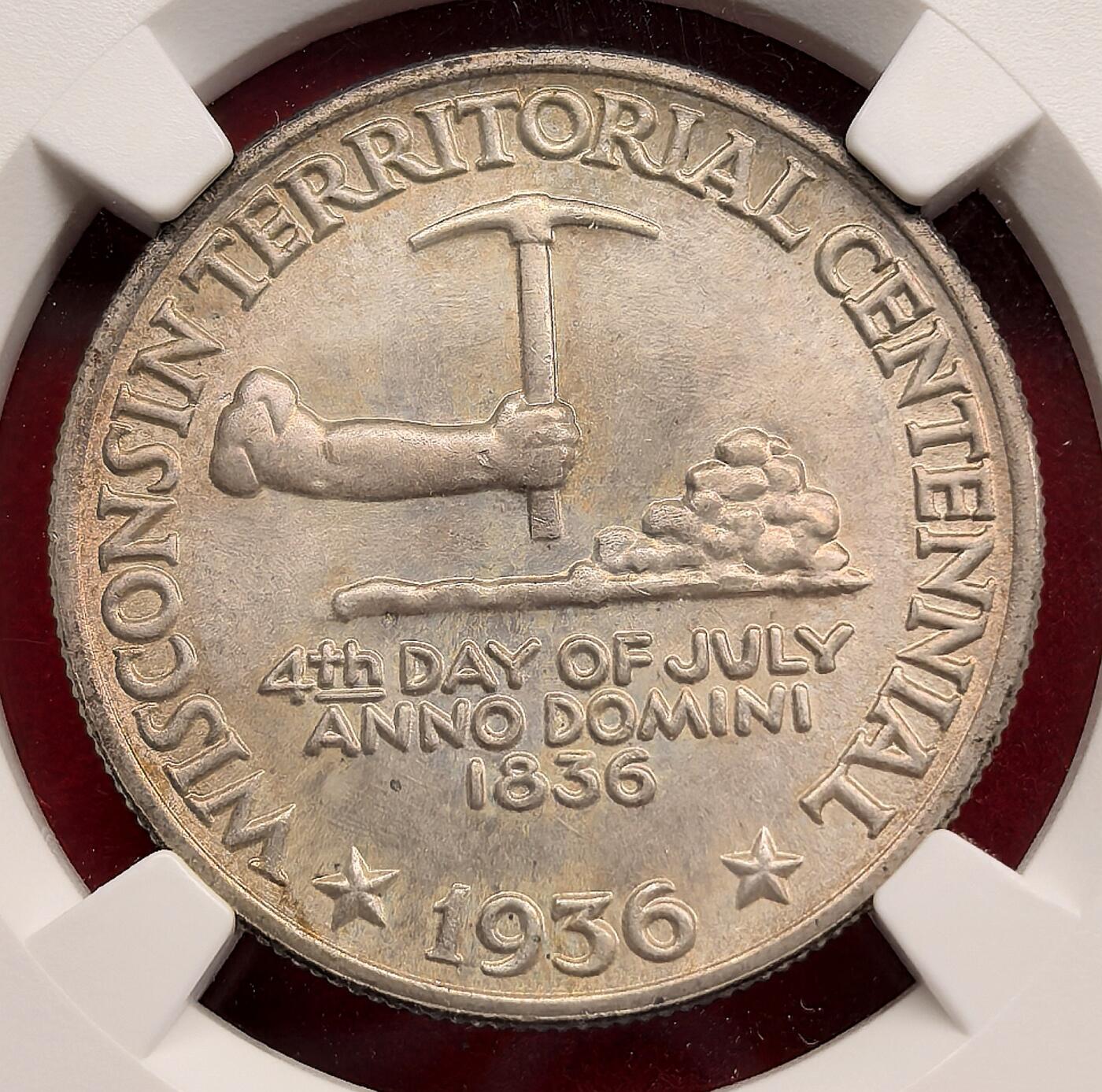 泉海漫舟·凡希社世界钱币微拍第三百十四期 1936美国威斯康辛州纪念半美元NGC-MS67，淡香槟金彩，养眼美物。