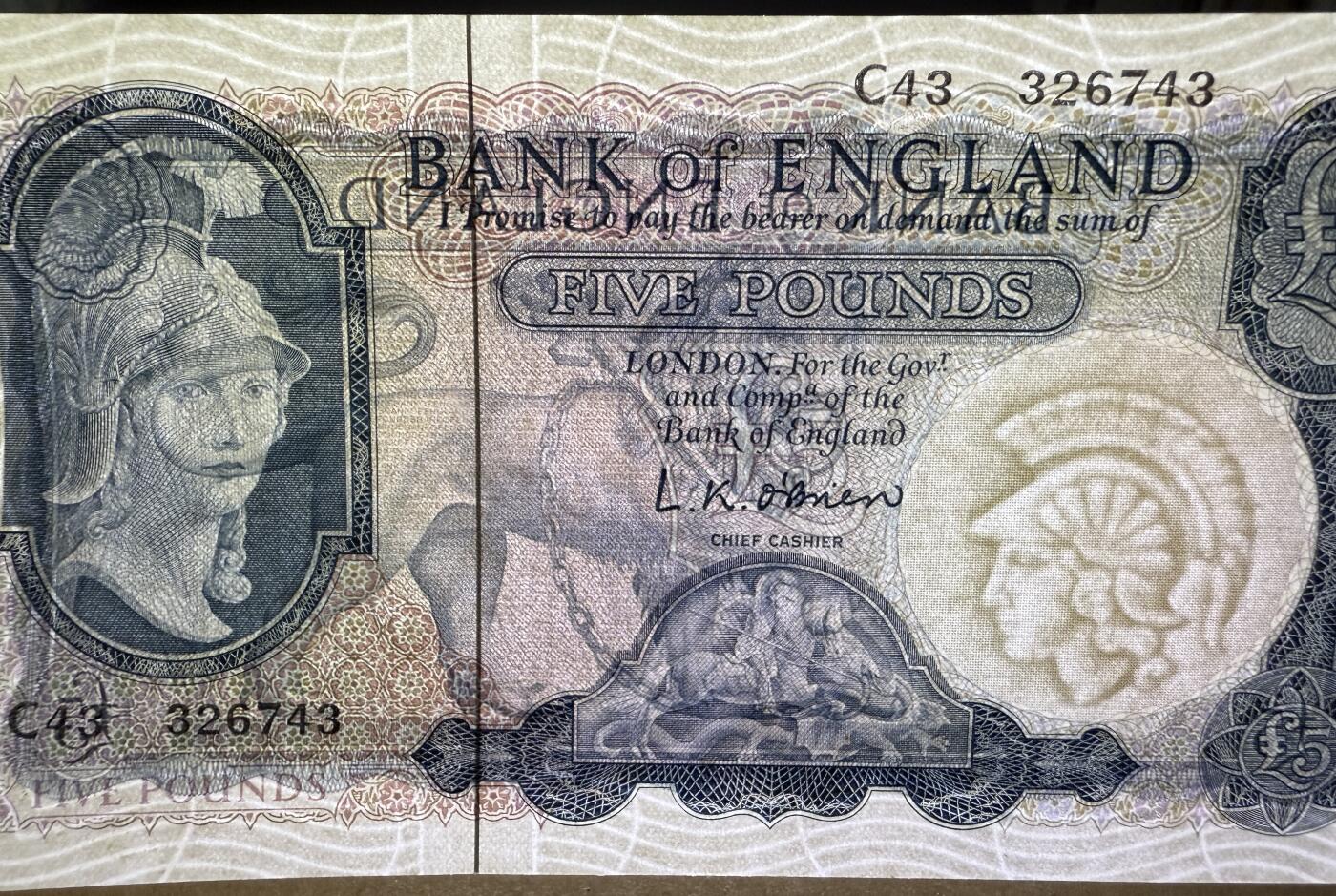 《艾美收藏》第220期-11.16周日外币畅拍场 英国5镑 UNC B序列 圣乔治屠龙