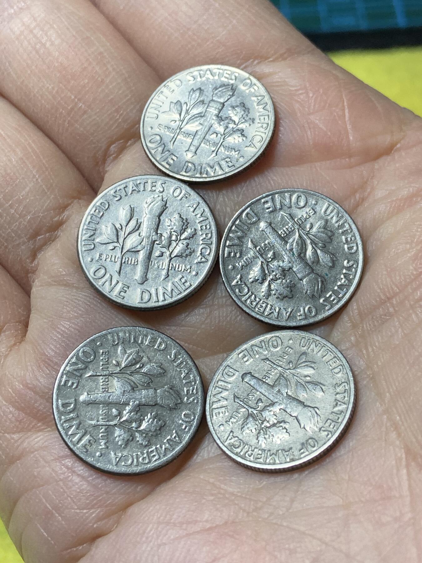 2025年第一百二十九场(总第一百五十五场）外国邮票、散币场(免佣金) 美国🇺🇸1角5枚：1973年76年77年78年(罗斯福1角第二版)