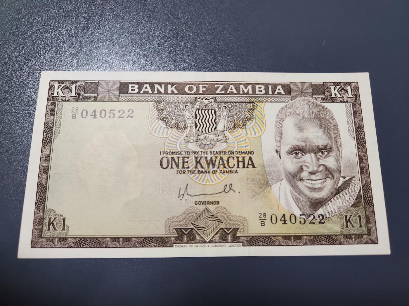 11月16号晚上8点 外国纸币自动截拍第60场 赞比亚 纸币 1976版 1克瓦查 极美品