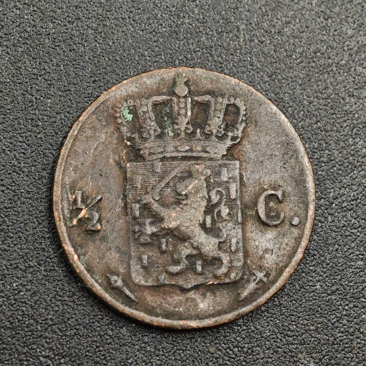 【淘币小摊】限时拍第七百九十七拍  老铜币场  满百包邮可预留两周  周一统一发货  荷兰1823年1/2分铜币