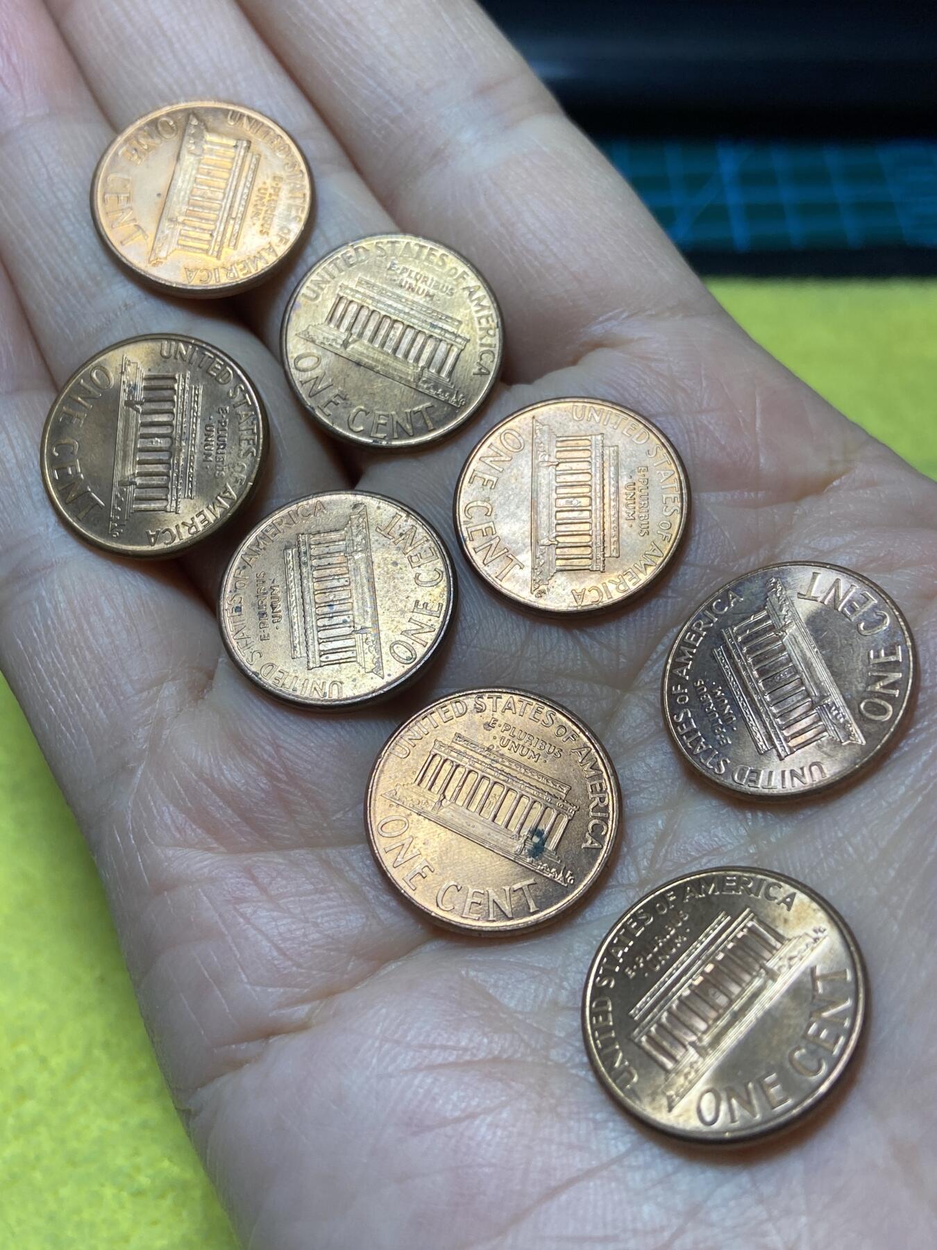 2025年第一百二十九场(总第一百五十五场）外国邮票、散币场(免佣金) 原光未流通–美国🇺🇸1分8枚：1990年94年98年99年2000年2001年2007年(林肯一分第六版，纪念堂一分)