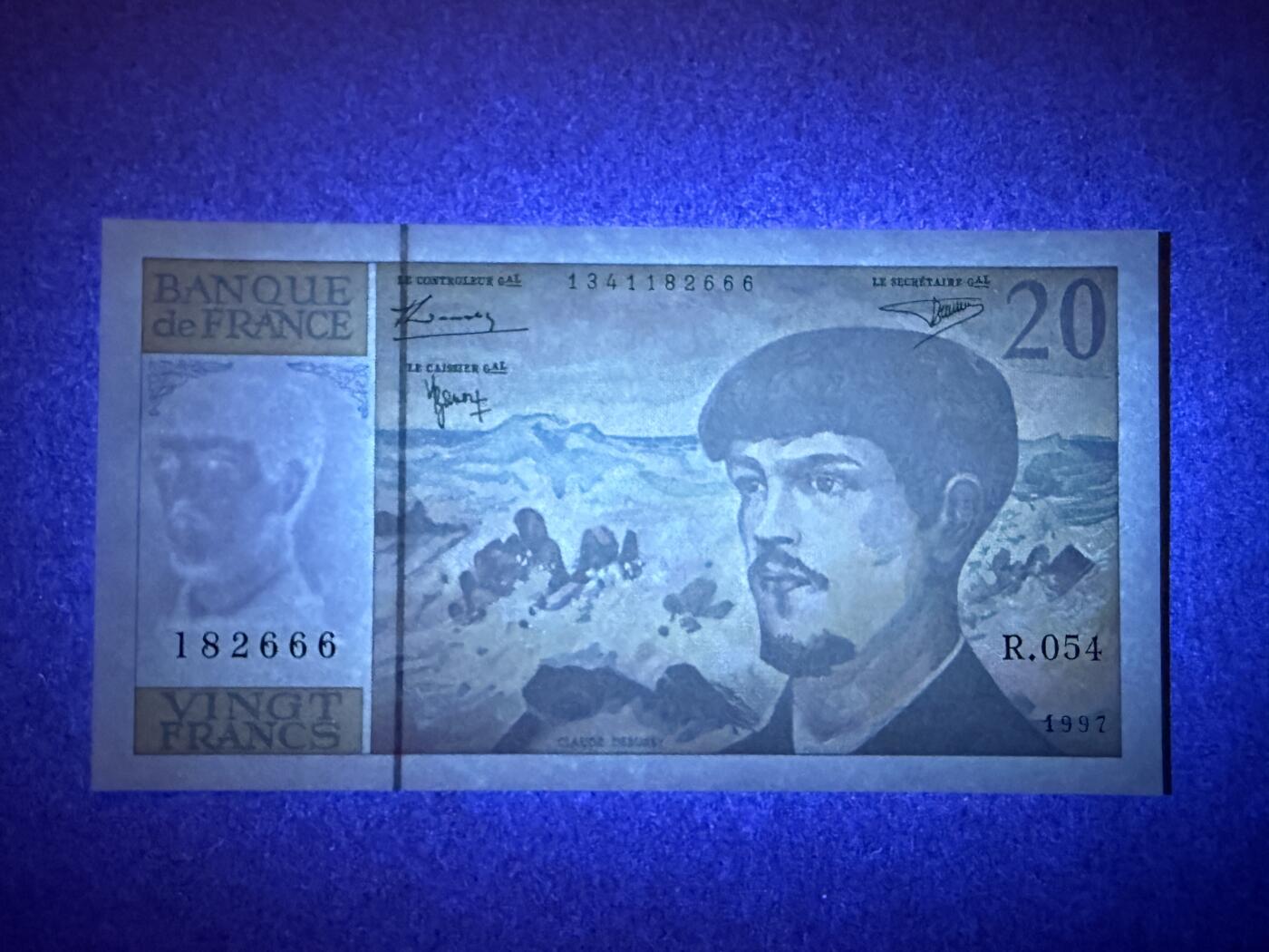 《艾美收藏》第220期-11.16周日外币畅拍场 豹子号 法国20法郎 UNC 1997年 法国作曲家德彪西 豹子号