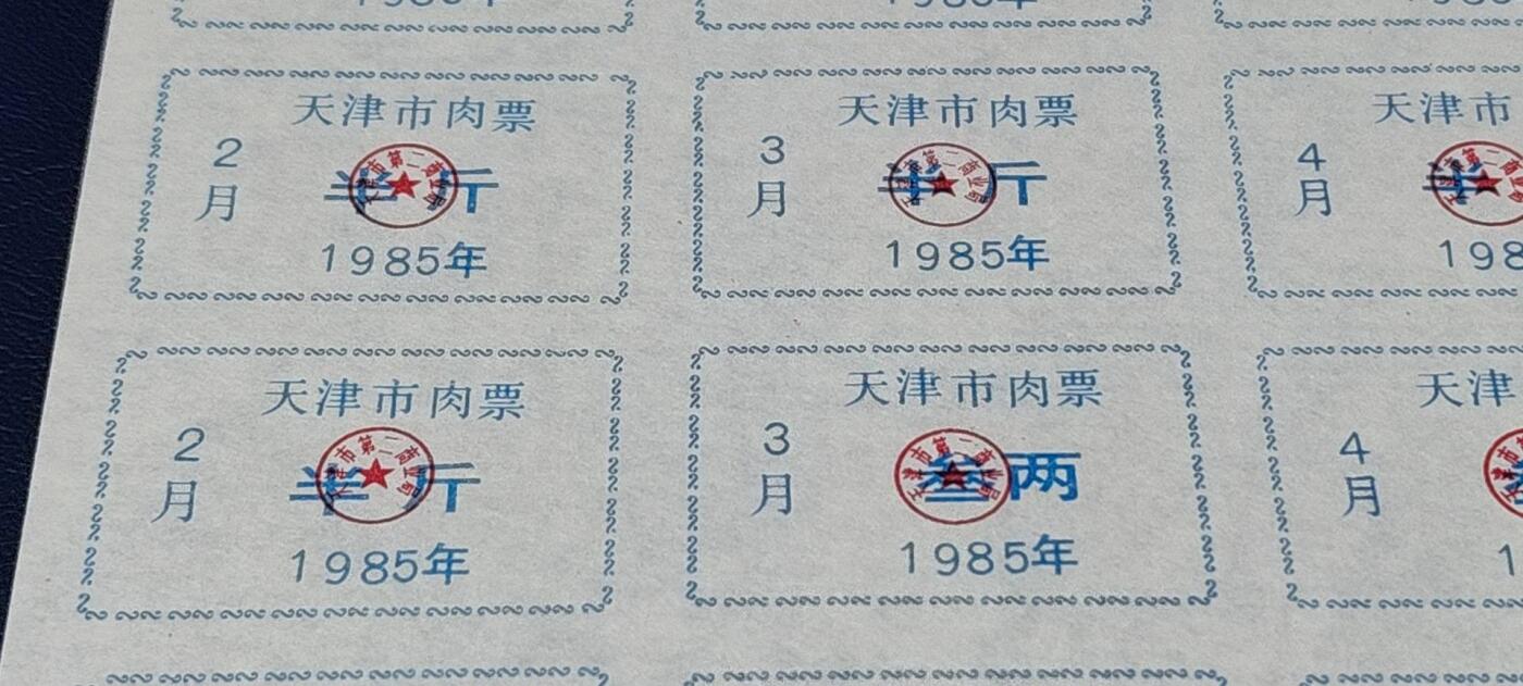 票证拍场，都是整版或者联票 天津市猪肉票，35联张，1985年发行