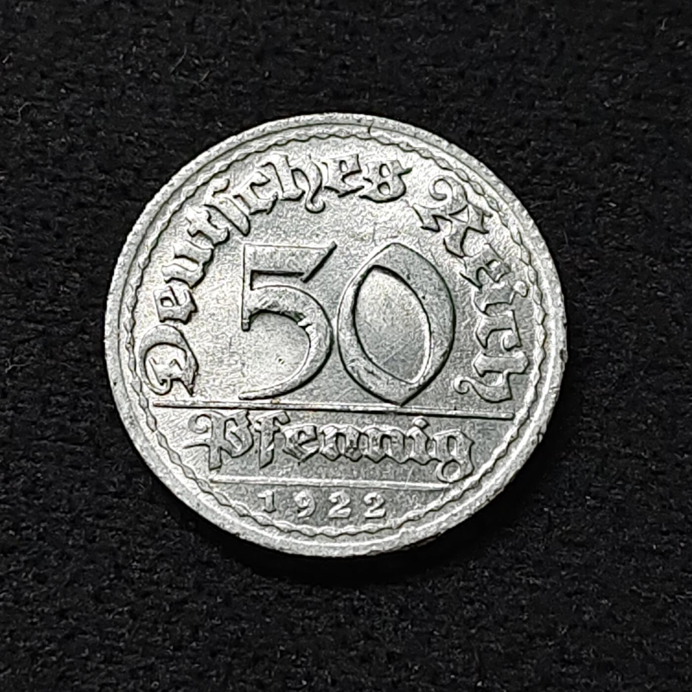 【全场包邮】纯粹捡漏拍478场（免费代拍第15场） 德国魏玛共和国1922年50芬妮